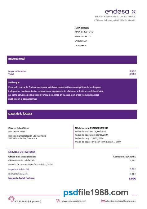 Spain Barcelona Endesa X Electricity Utility Bill